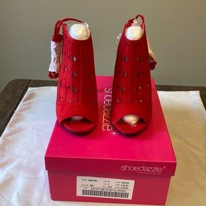 Shoe Dazzle Open Toe Strap Ankle Booties - Red